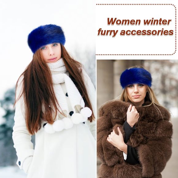 Womens Faux Fur Headband Winter Earwarmer Earmuff Ski (blue)😒 - Picture 7 of 8